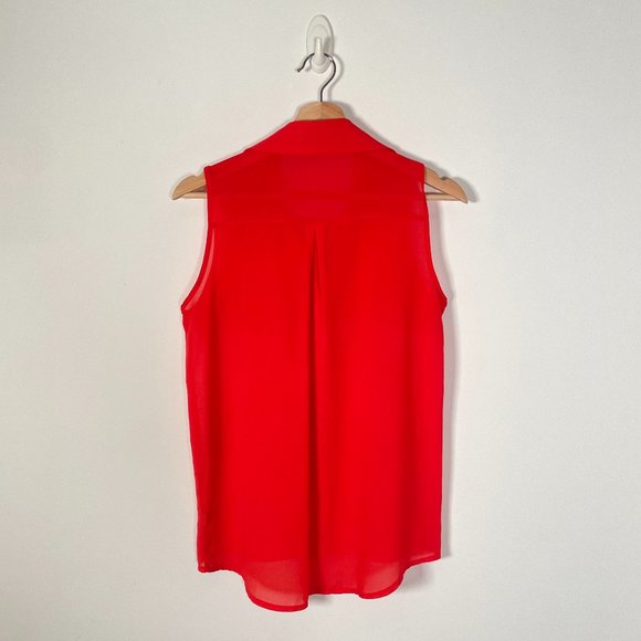 Bright Red Sheer Button Down Blouse Sz S - Picture 2 of 8